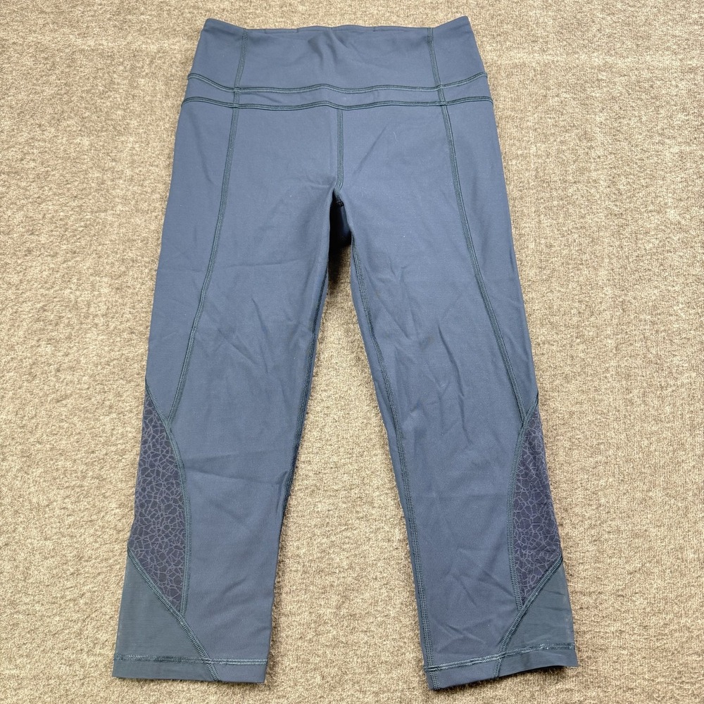 Lululemon‎ Pants Womens 6 Blue Crop Patterned Panel High Rise Yoga Athletic Gym